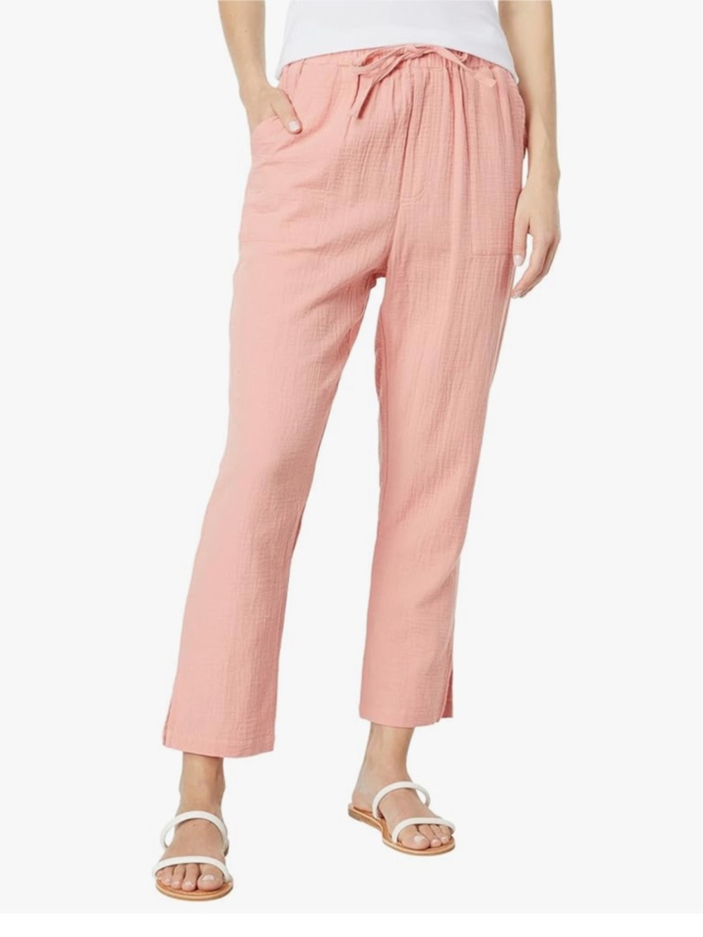 MONROW Gauze Drawstring Pants Faded Coral Organic Cotton Pull On